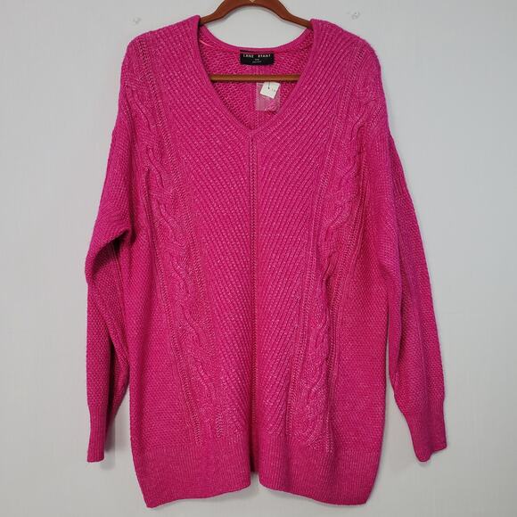 Lane Bryant Sweaters - Lane Bryant V Neck Cable Knit Sweater size 18/20 Pink Classic Preppy New
